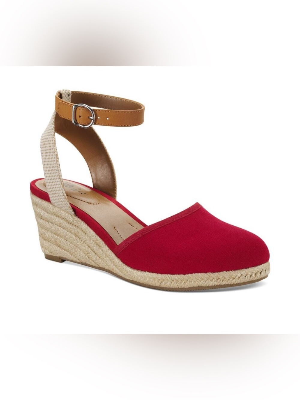 Style & Co. Red Espadrille Wedge Ankle-Strap Sandal with Tan Buckle